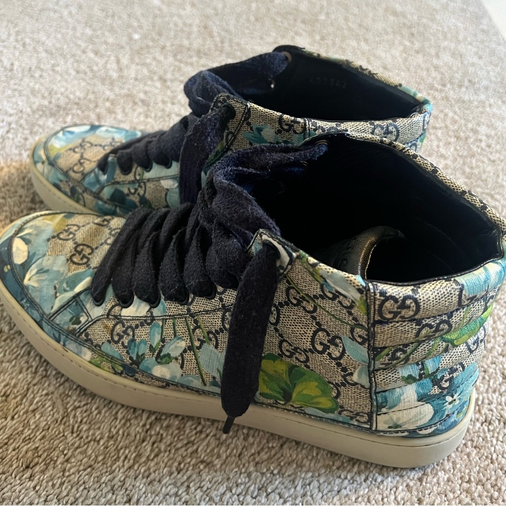 GUCCI SUPREME GG Coated Canvas Blue Bloom HIGH TOP SNEAKERS - Picture 6 of 6